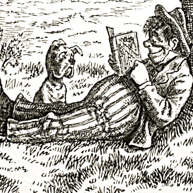 Man reads copy of out of the hurly burly 930x620