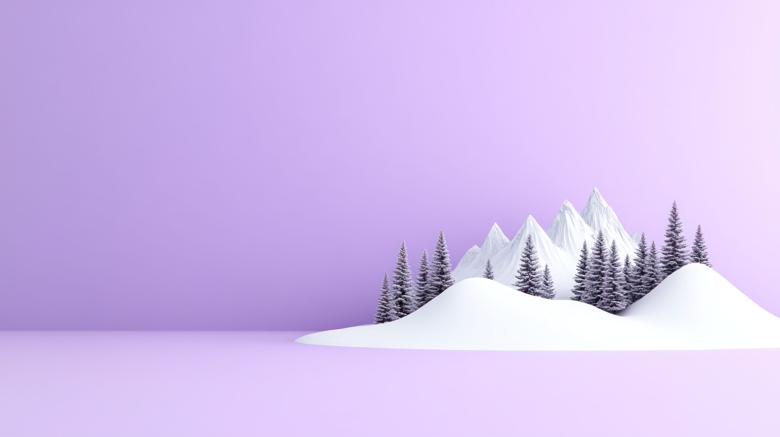 Snowy mountain landscape with purple background.