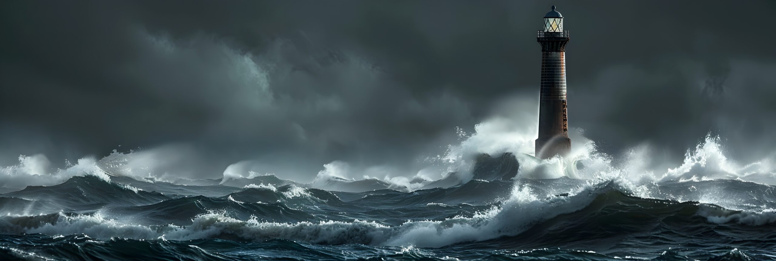 Powerful Lighthouse Standing Strong Against Tumultuous Stormy Se